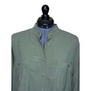 Vintage Hunt Club Silk Shirt Olive Green Unisex Medium Tall Mandarin Collar